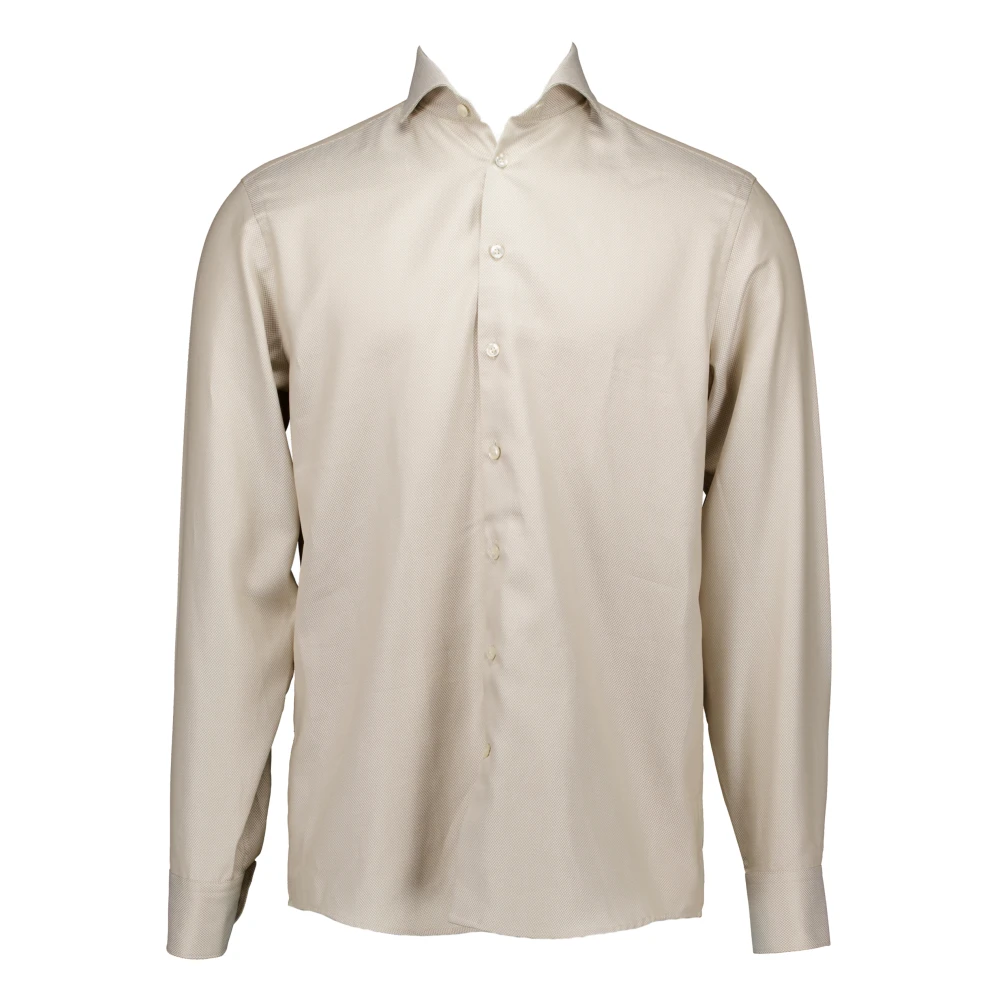 John Miller Lange Mouw Overhemd Lichtbruin Beige Heren