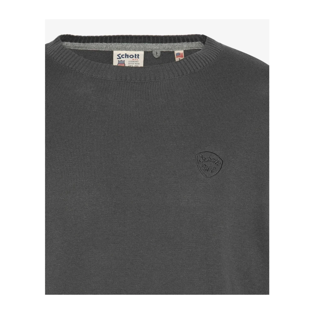 Schott NYC Katoenen Ronde Hals Trui Gray Heren
