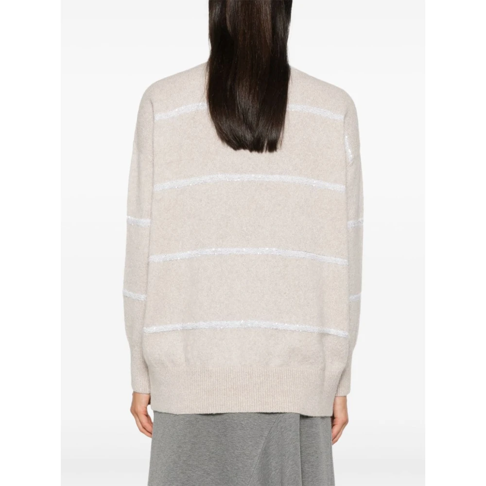 BRUNELLO CUCINELLI Pailletversierde Beige Gebreide Trui Beige Dames