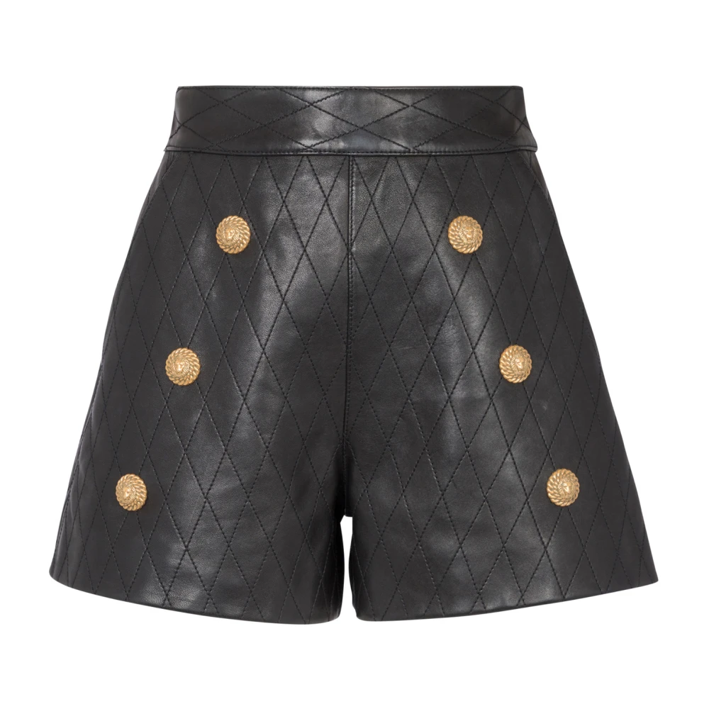 Balmain Gewatteerde leren shorts met 6 knopen Black Dames