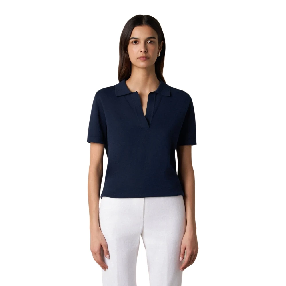 Brooks Brothers Women's Blue Open Collar Cotton Knit Polo - V-Neck Knitwear - Xs - Knitwear