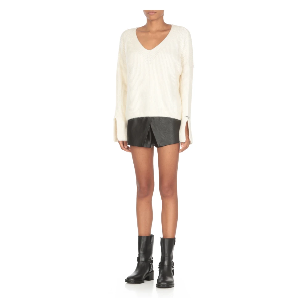 pinko Witte V-hals Sweater met Logo Patch White Dames