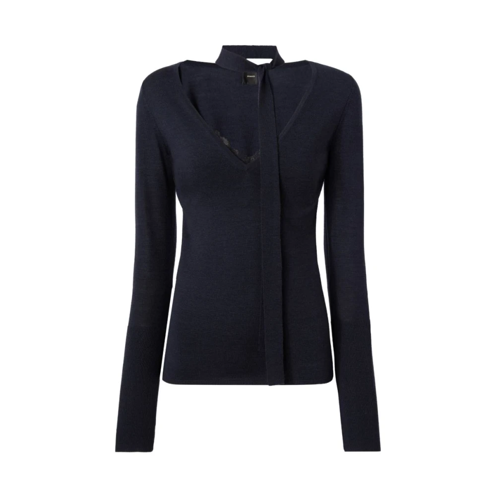 Pinko Jersey De Pico Knitwear Mujer Azul Xs