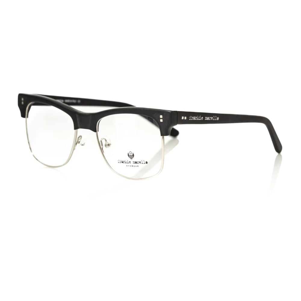 Frankie Morello Zwarte Clubmaster Bril met Metalen Frame Black Unisex