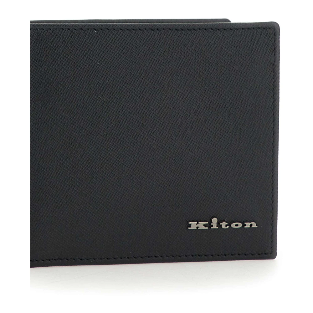 Kiton Heren Leren Portemonnee Zwart Kaartsleuven Black Heren