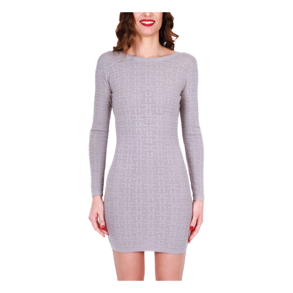 Elisabetta Franchi Elegante Grijze Viscose Gebreide Mini Jurk Gray Dames