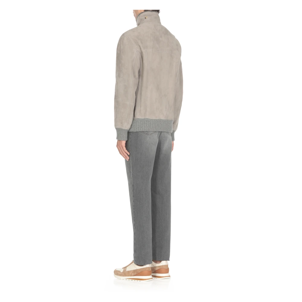 BRUNELLO CUCINELLI Grijze Suède Leren Cashmere Jas Gray Heren