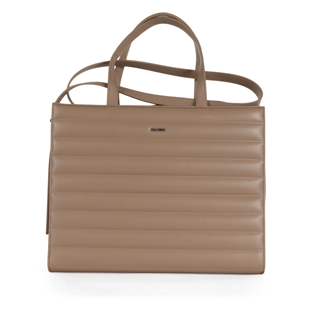 Calvin Klein Gewatteerde Eco-leren Handtas met Afneembare Riem Beige Dames