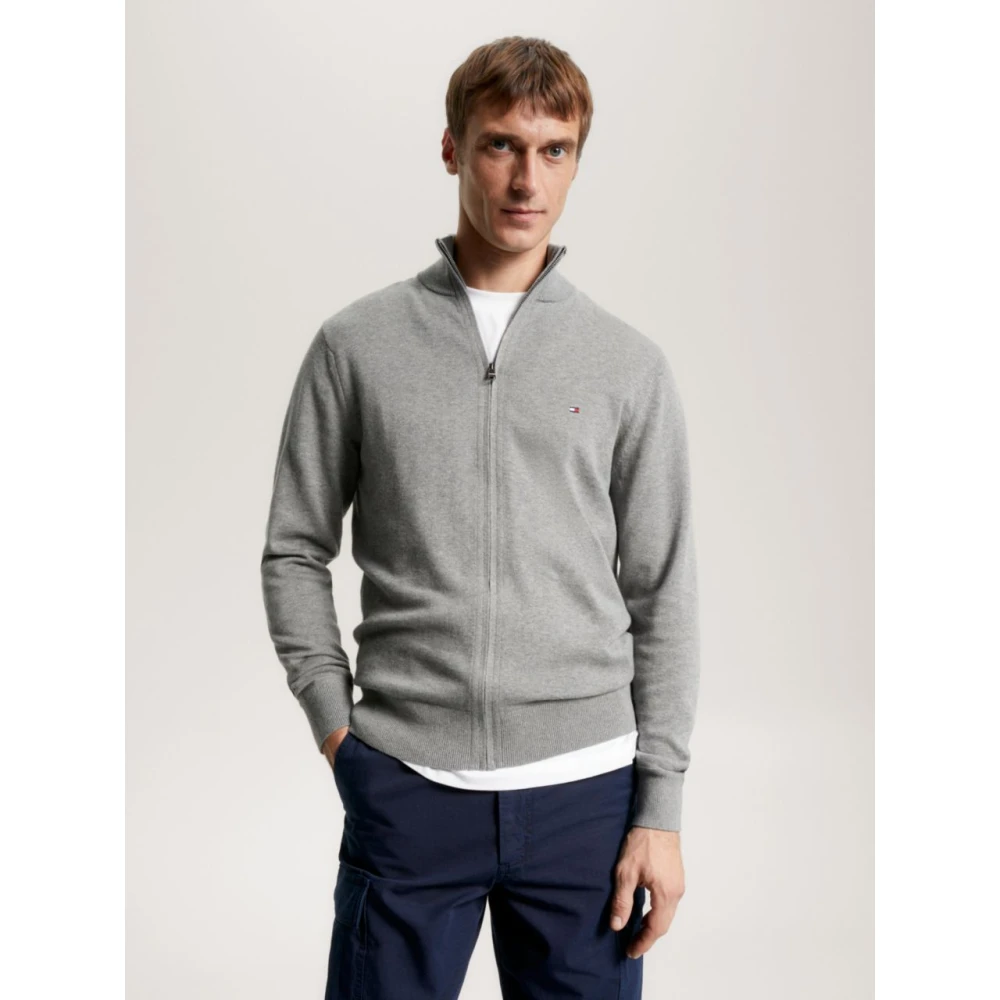 Tommy Hilfiger Pima Organisch Katoen Kasjmier Rits Thru Gray Heren