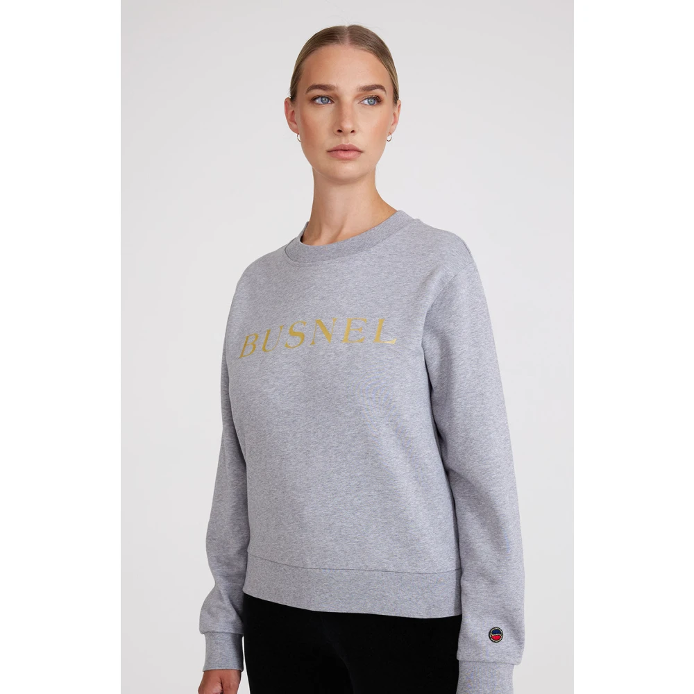 Busnel Grijze Melange Sweatshirt Klieke Ronde Hals Gray Dames