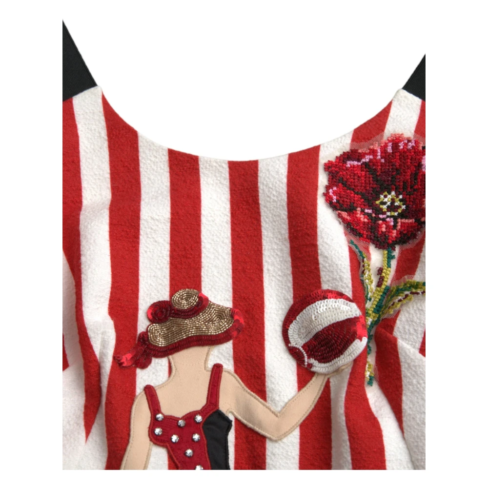 Dolce & Gabbana Rood Wit Bloemig Mouwloos Midi Jurk White Dames