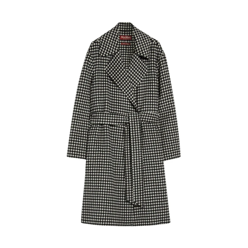 Max Mara Studio Kleurrijke wollen jas met riem Black Dames
