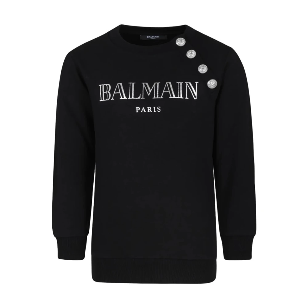 Balmain Organisk Bomullsweatshirt med Tryckknappar Black, Flicka