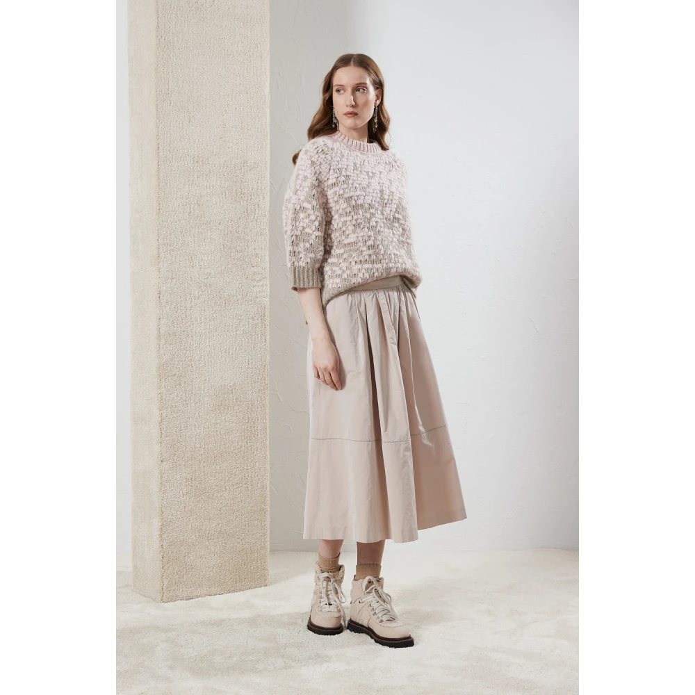PESERICO Technische tafzijden lange geplooide rok Beige Dames
