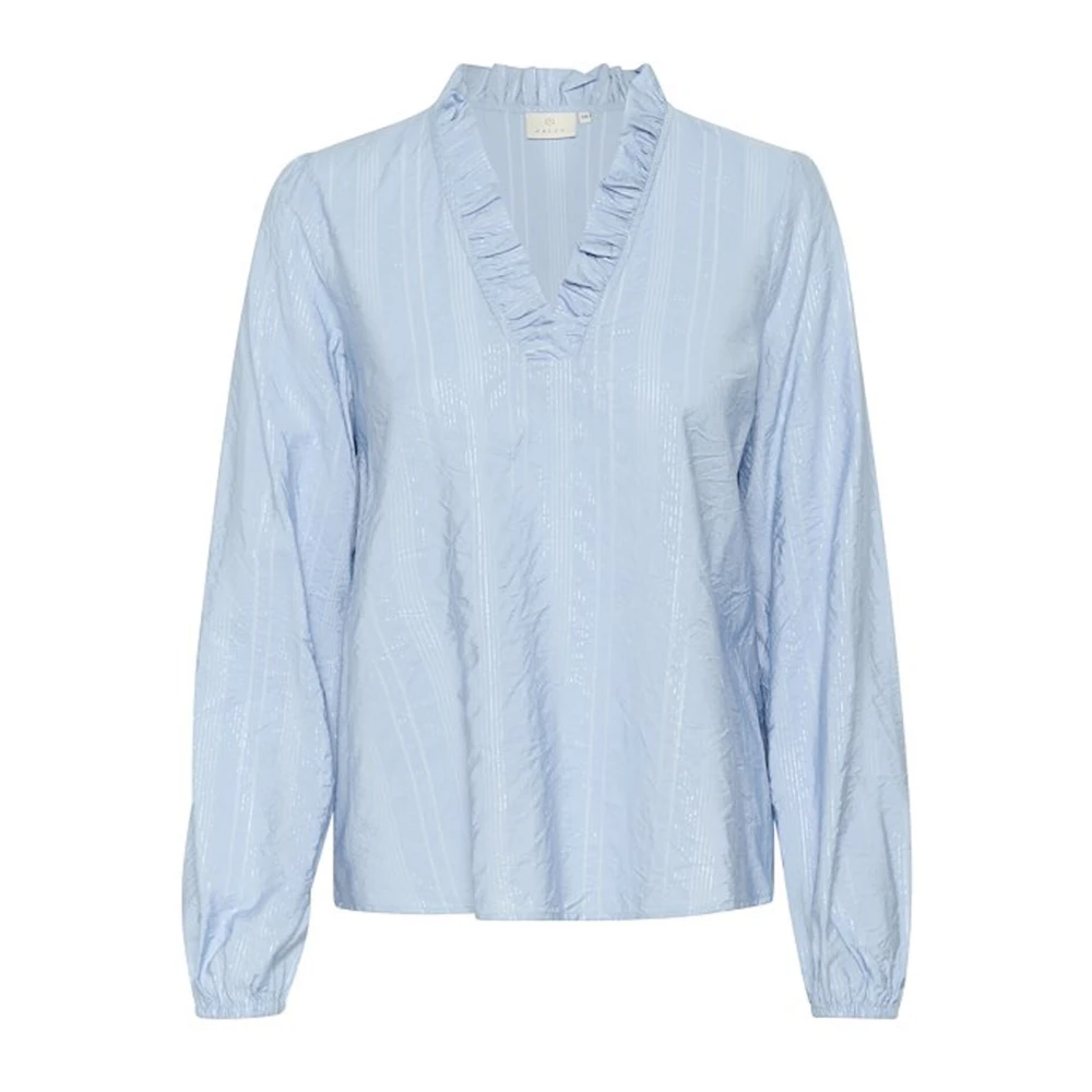 Kaffe Vrouwelijke Chambray Blouse met Ruche Blue Dames