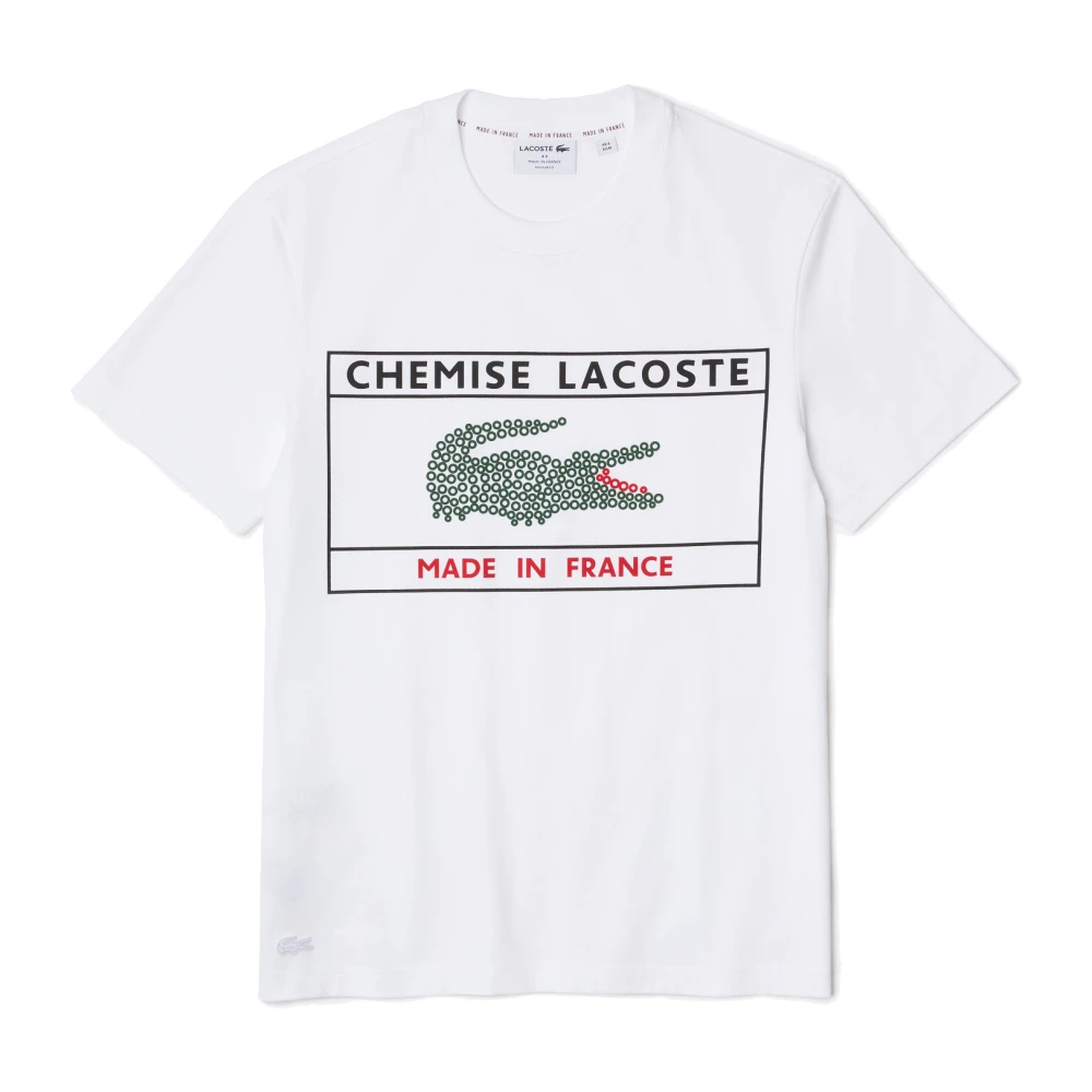 Lacoste Krokodillenprint Organisch Katoenen T-Shirt White Heren