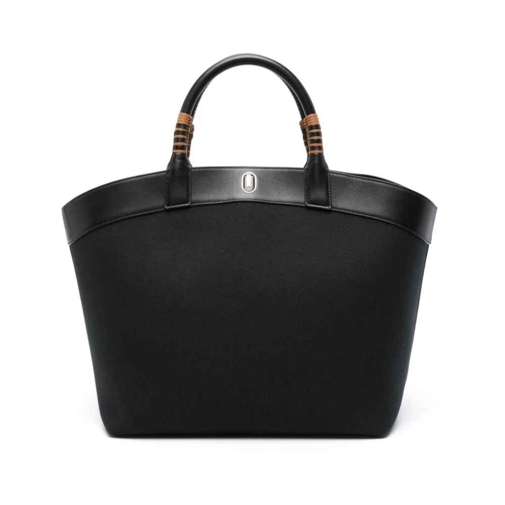 Savette Canvas Tote Tas met Leren Detail Black Dames