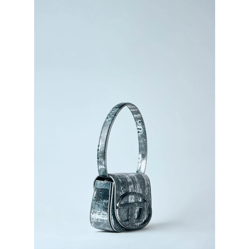 Diesel Leren Schoudertas met Logo Plaque Gray Dames