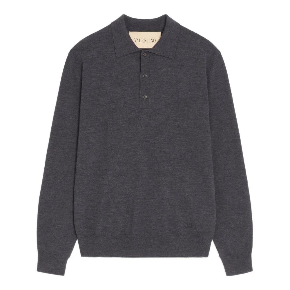 Valentino , Polo Shirts, Male, Gray, L, Wool Polo With Vlogo Embroidery - Image 5