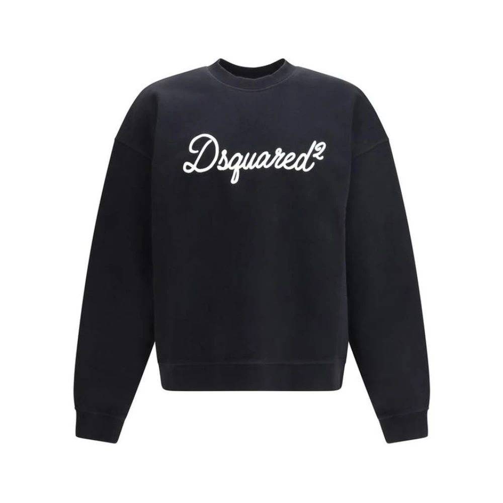 Dsquared2 Men's Black Cotton Crewneck Sweatshirt With Ribbed Hem