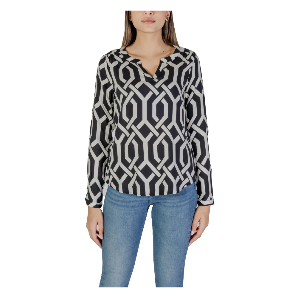 Street One Geometrische Print V-hals Sweater Blouse Black Dames