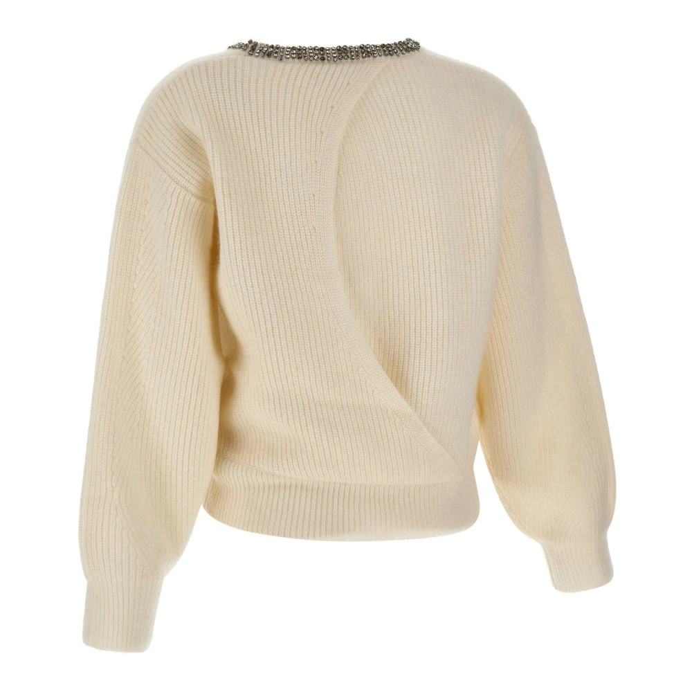 Liu Jo Witte Geribbelde Wollen Trui met Strass White Dames