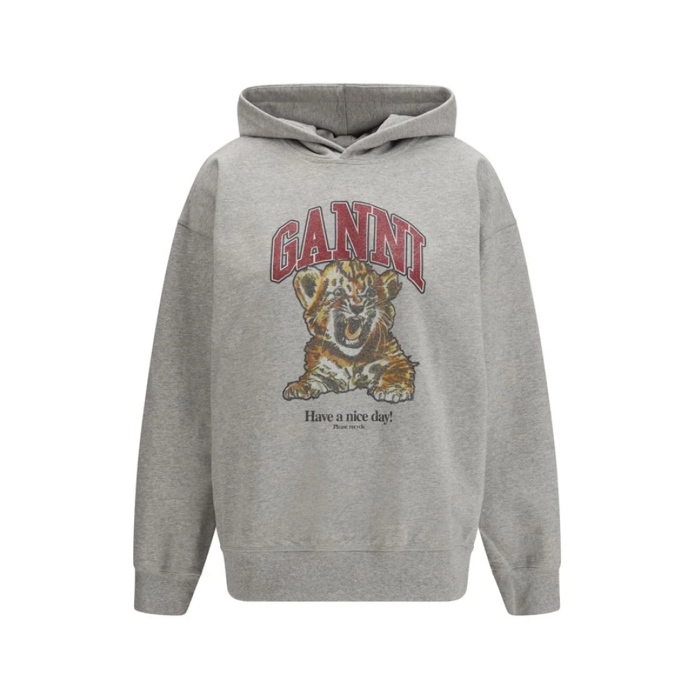 Ganni Gray The Tiger Hoodie - Female - Hoodies - S - Sweatshirts & Hoodies