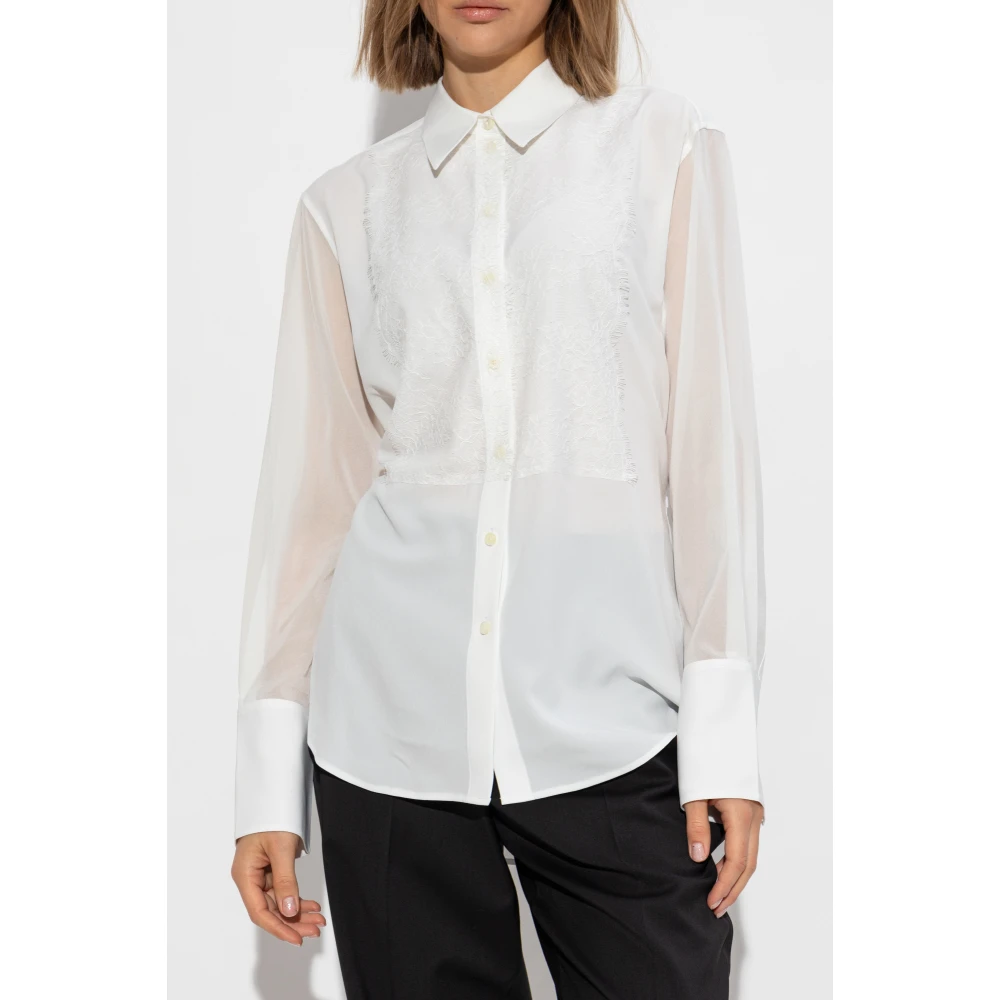 Helmut Lang Shirt met kanten inzet aan de voorkant White Dames
