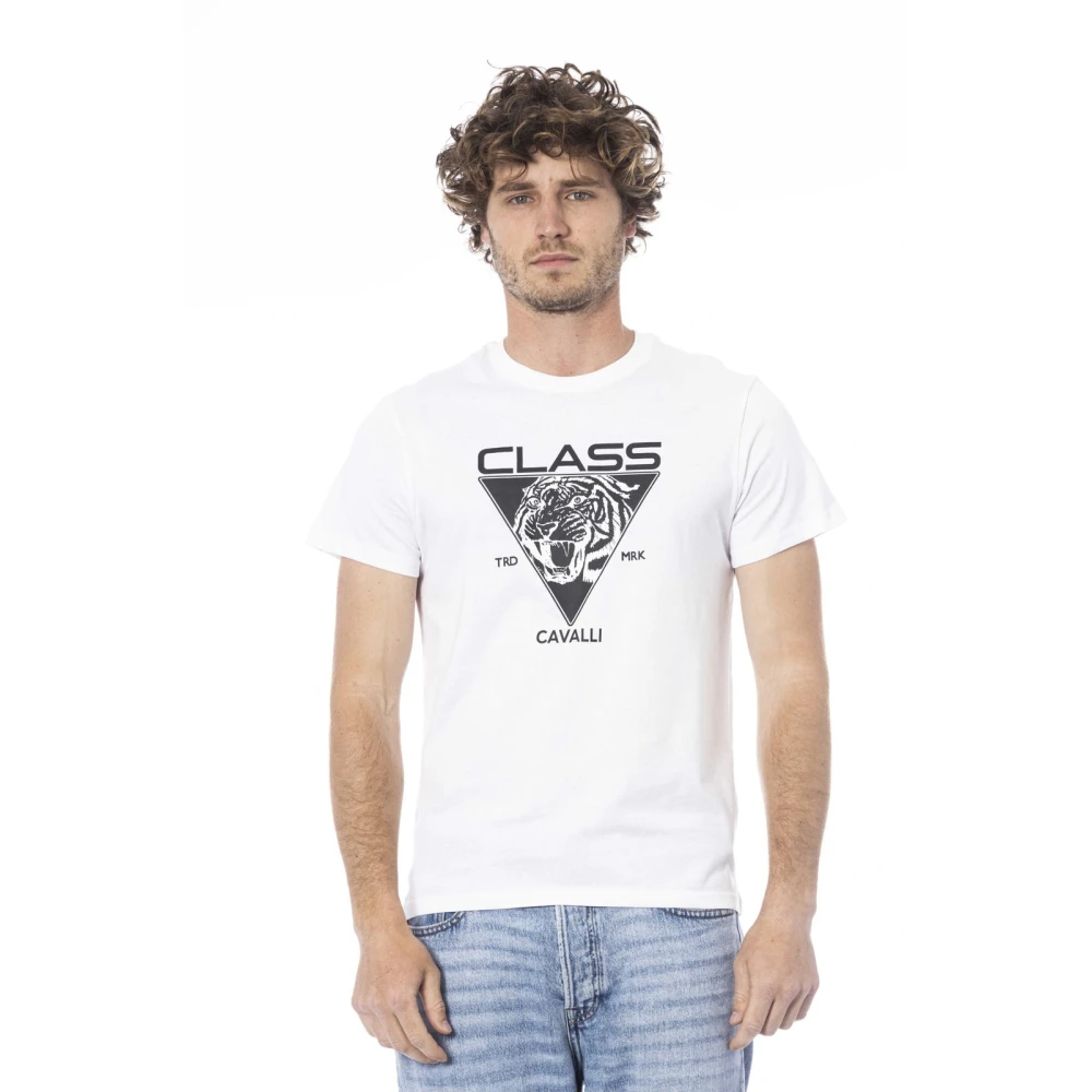 Cavalli Class Logo Print Korte Mouw T-shirt White Heren
