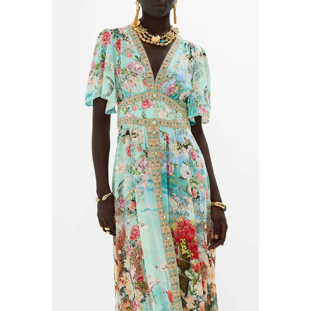 Camilla Zijden jurk met vlindermouwen Multicolor Dames