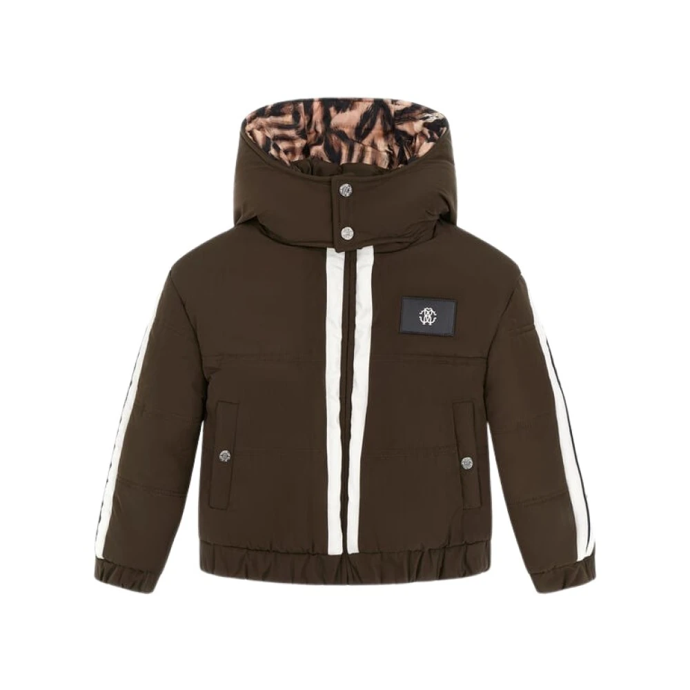 Roberto Cavalli Green Winter Jackets, Male, 8 Y, Military Logo Jacket Made In Italy