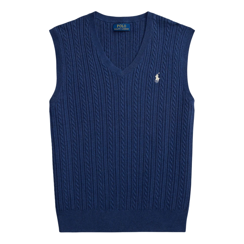 Ralph Lauren Men's Blue Sleeveless Jumpers, L, Featherweight Cable Knit V-Neck Jumper Vest