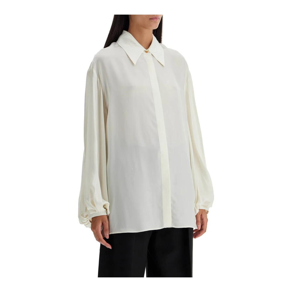 Khaite Bamboe Asymmetrische Zoom Ballonmouw Shirt Beige Dames