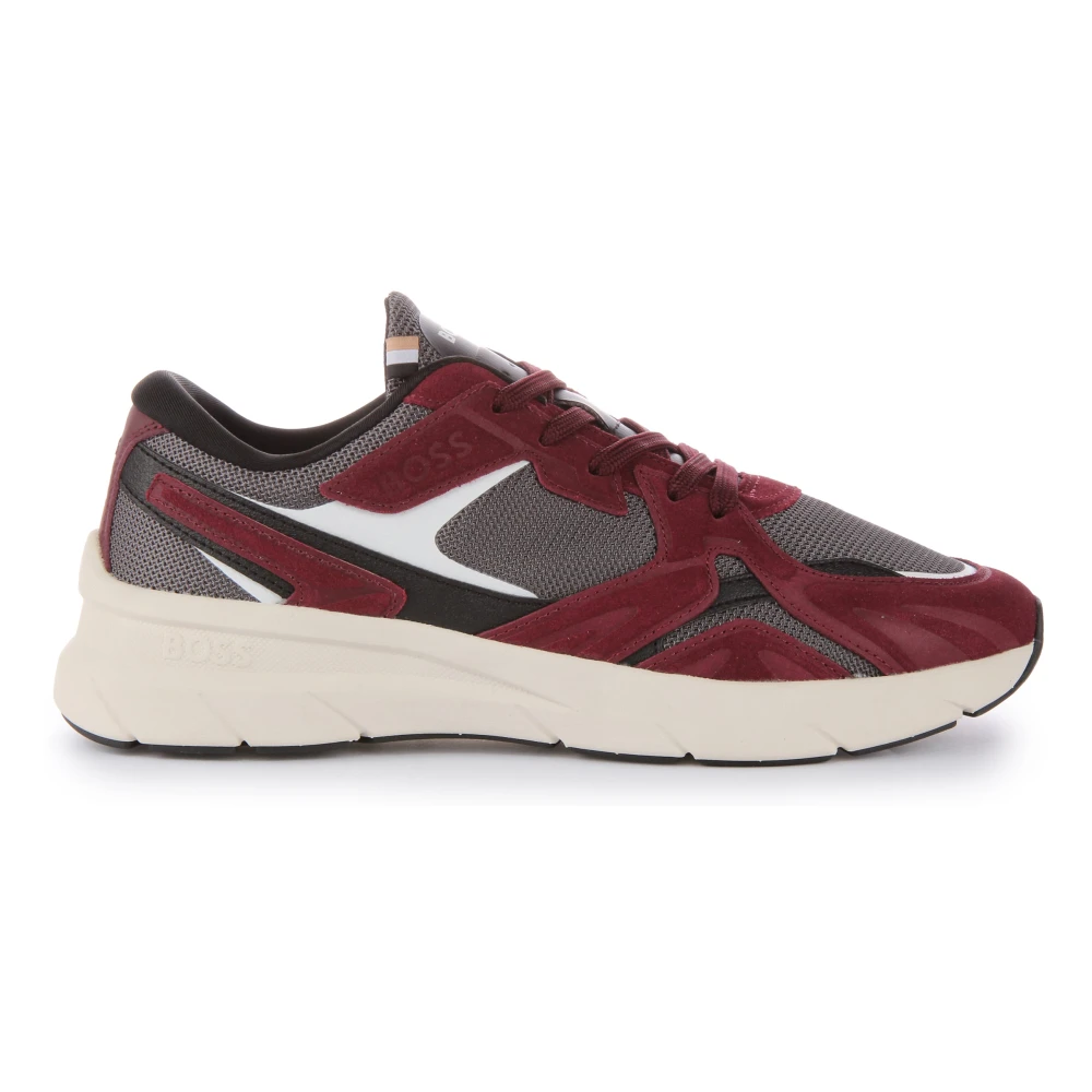 Hugo Men's Brown Maroon Mixed Material Runner Trainers - Sneakers - 9 Uk - Shoes