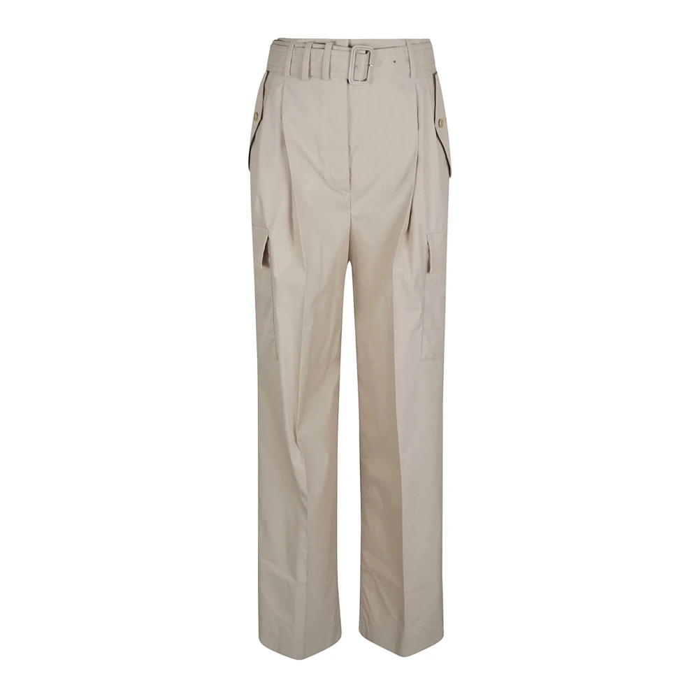 Prada Women's Beige Straight Trousers, S, Cargo Pocket High Waist Trousers