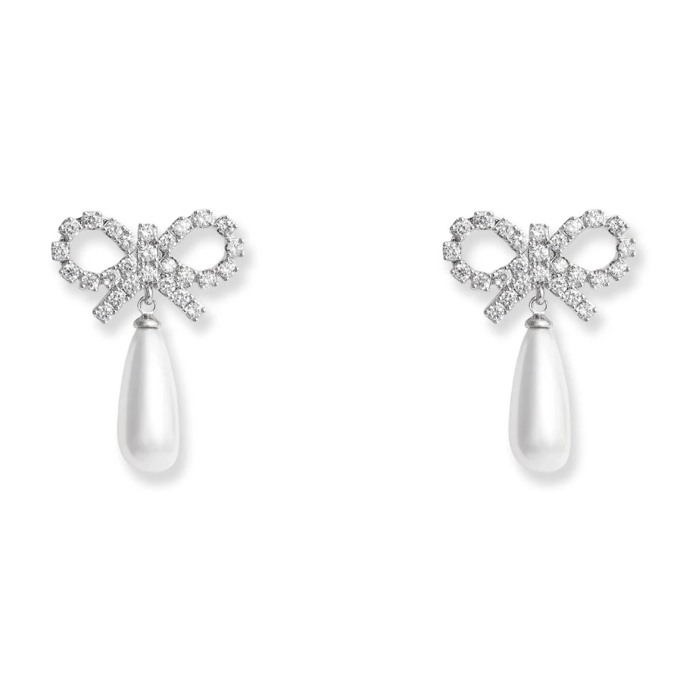 Self Portrait Crystal Bow Pearl Earrings - Female - Earrings - Gray - One Size - Accessories - Image 4
