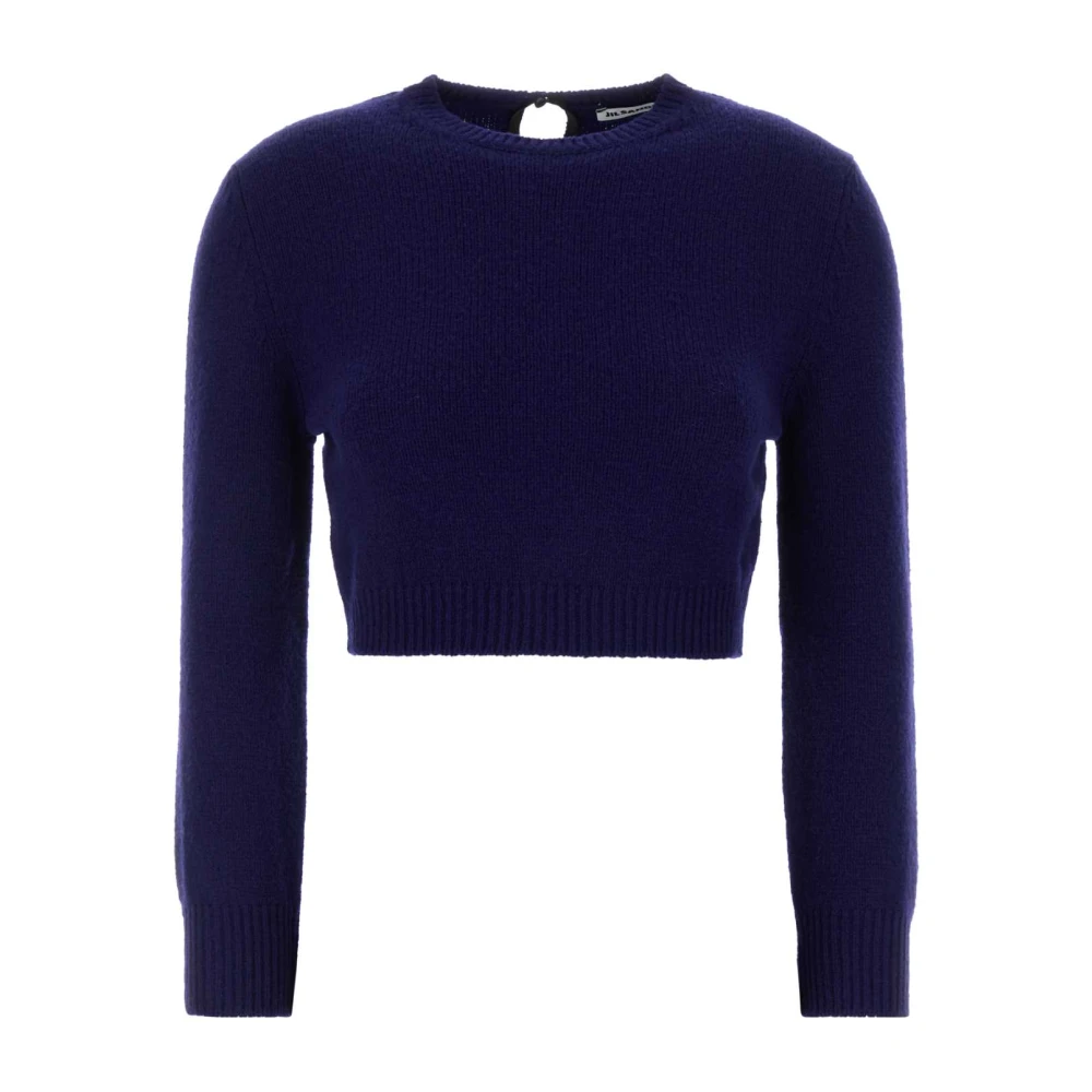 Jil Sander Women's Blue Cropped Wool Jumper - Round-Neck Knitwear - Xl - Knitwear