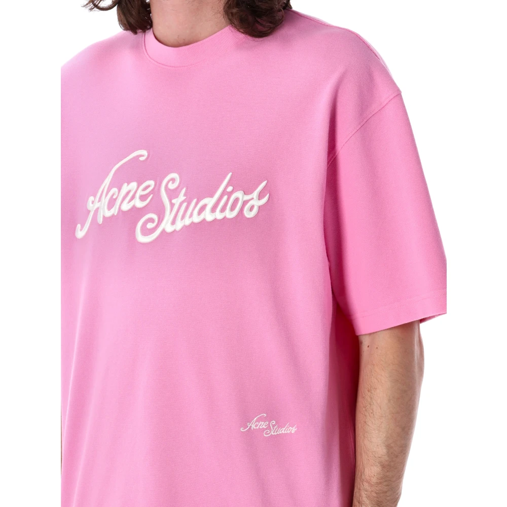 Acne Studios Geborduurd Logo T-Shirt Roze Pink Heren