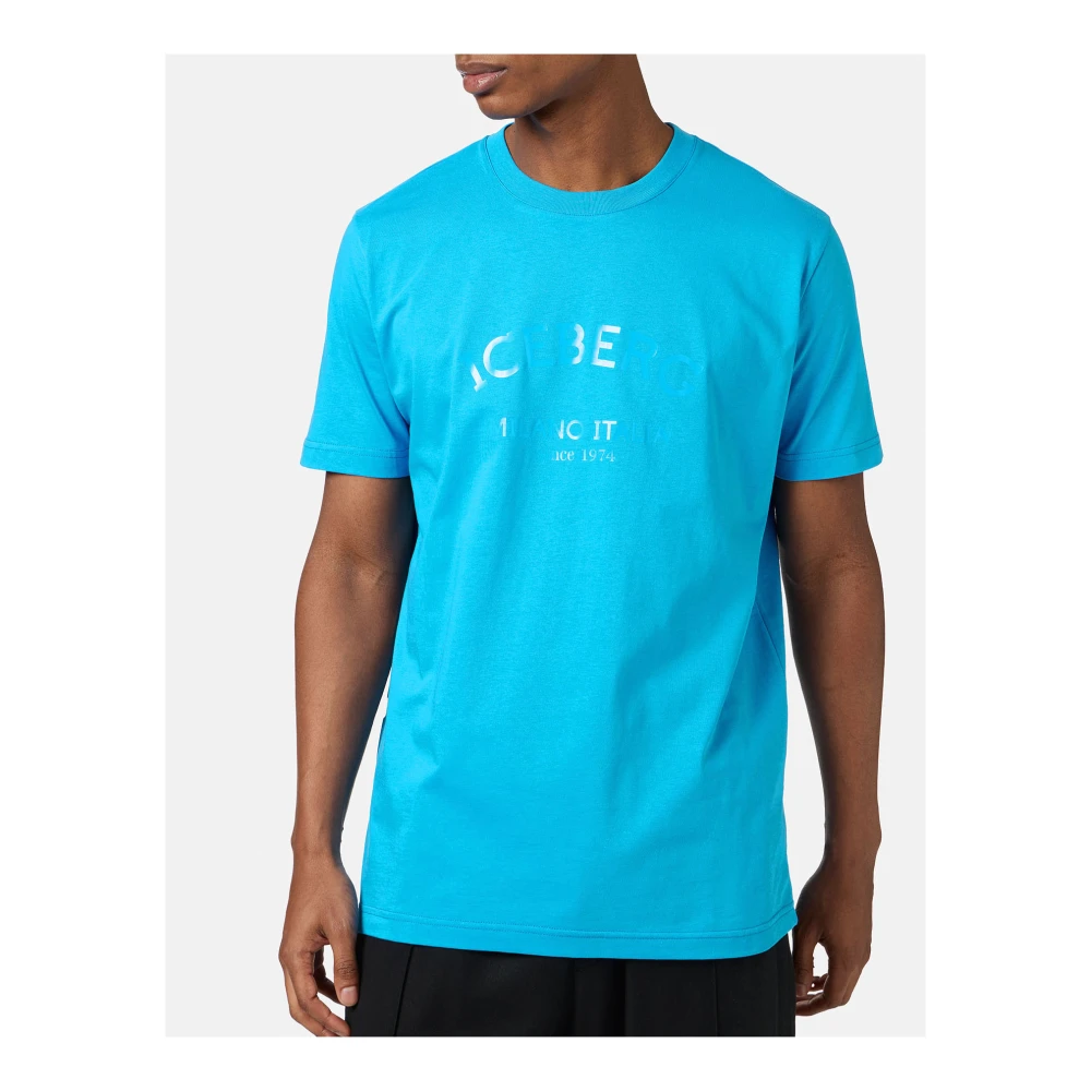 Iceberg Kobaltblauw katoenen jersey T-shirt met logo Blue Heren