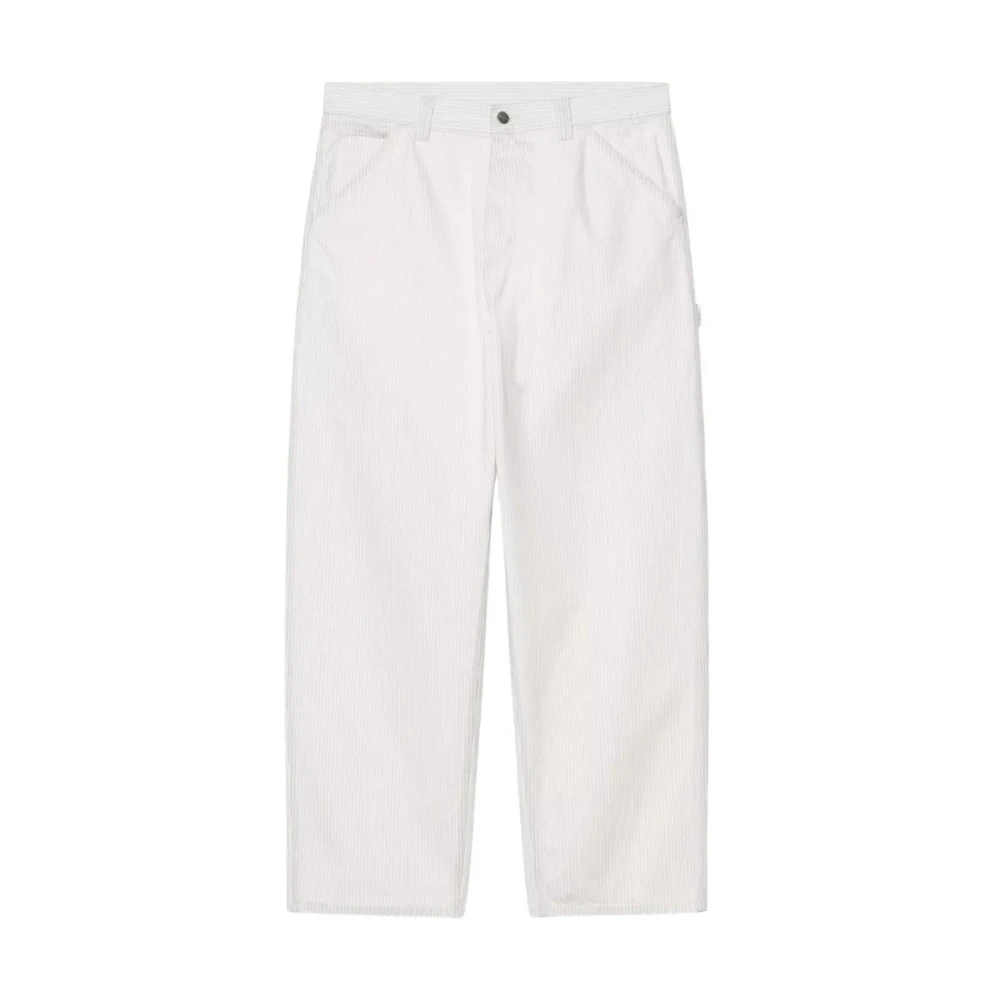Carhartt Wip Men's White Wide Trousers, M, Mercer Stripe Single Knee Pant