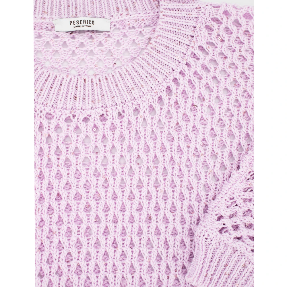 PESERICO Katoenen trui met korte mouwen en ribbelsteek Purple Dames