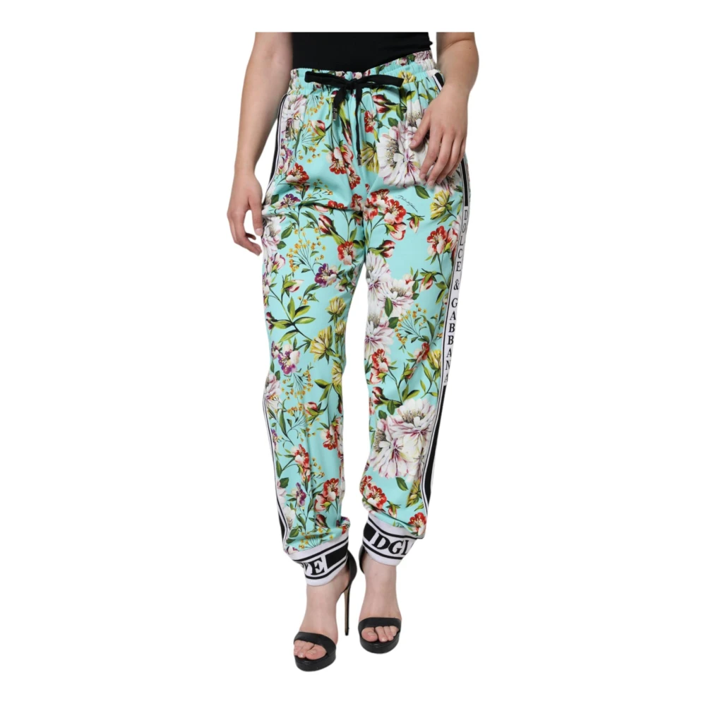 Dolce & Gabbana Groene Bloemenprint Jogger Broek Multicolor Dames