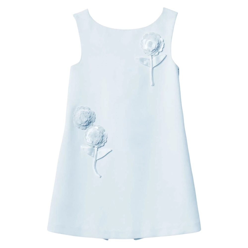 Self Portrait Girls Blue Crepe Sequin Flower Dress - Size 5 Years/6 Years Kids - Image 3