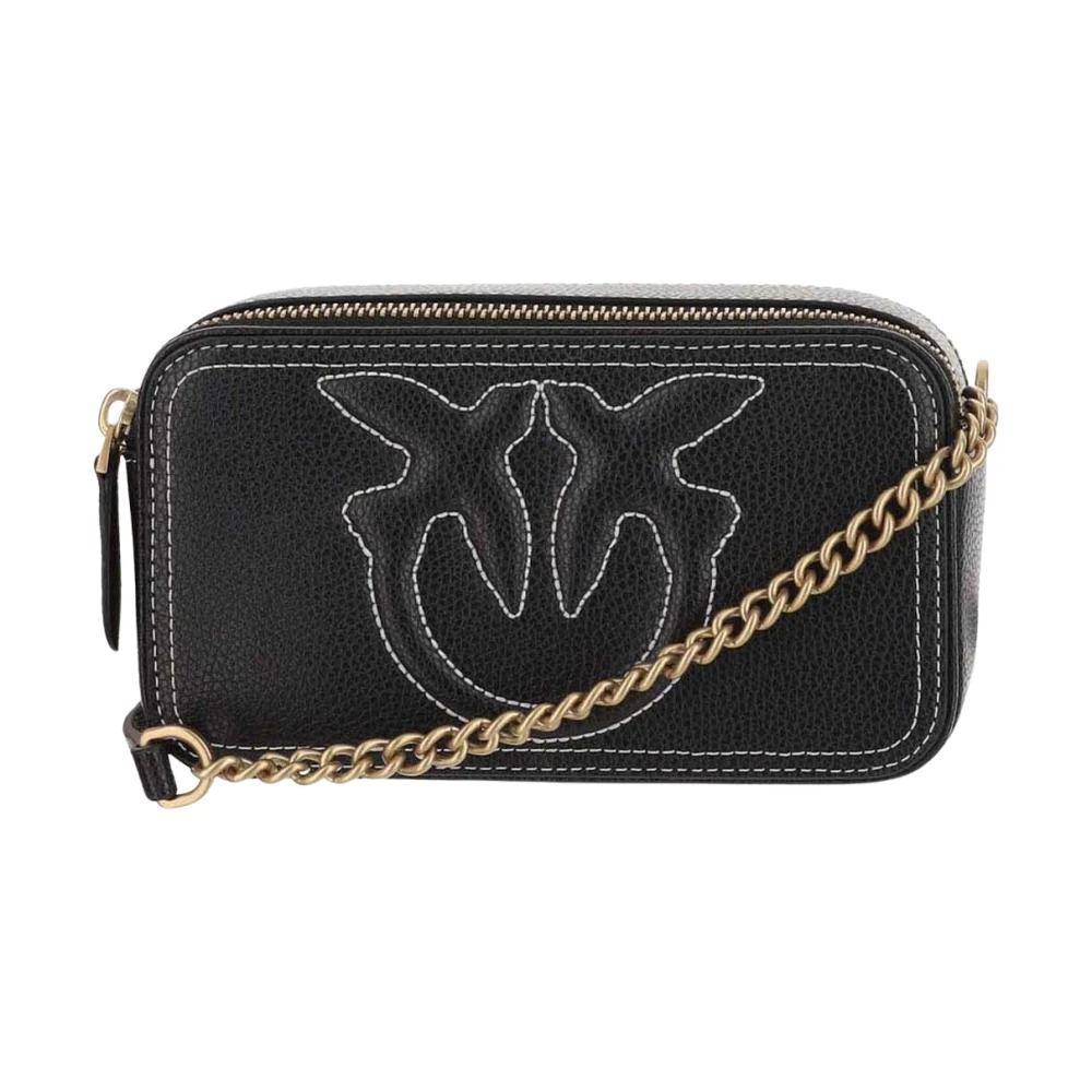 Pinko Women's Black Cross Body Bags, One Size, Love Birds Leather Shoulder Bag