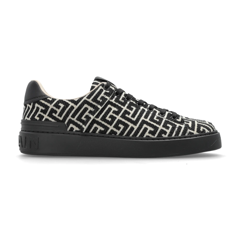 Balmain Uomo Nero Sneakers B-Court In Pelle E Jacquard Con Monogramma - Immagine 2
