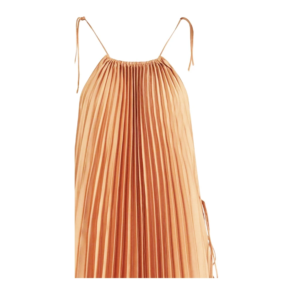 Stella Mccartney Geplooide zijden jurk met vetersluiting Yellow Dames
