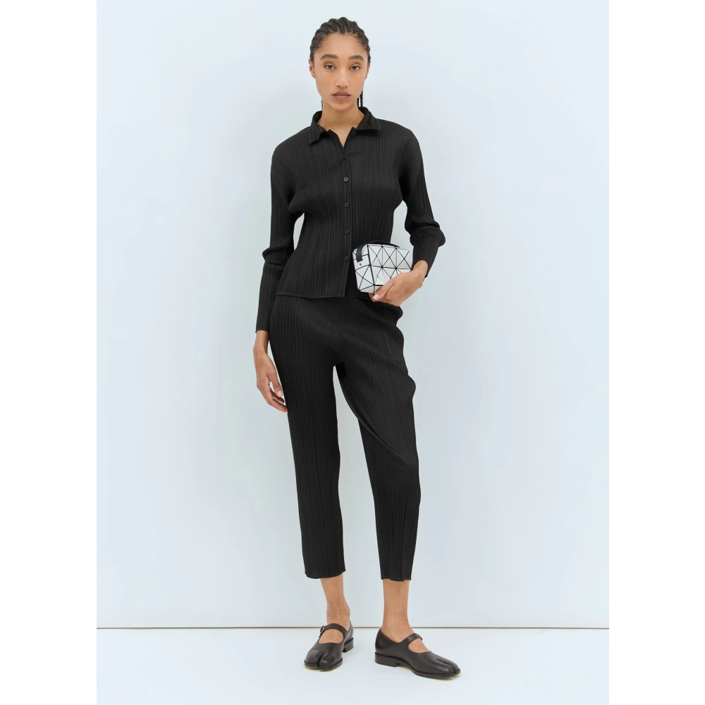 Issey Miyake Cropped Geplooide Broek Black Dames
