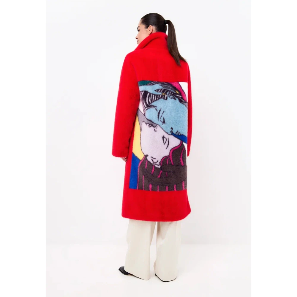 Cesare Gaspari Deluxe Lange Achterprint Jas Liefhebbers Rood Red Dames