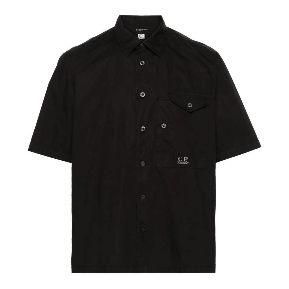 C.P. Company Zwarte Katoenen Overhemd Popeline Ingedrukt Logo Black Heren
