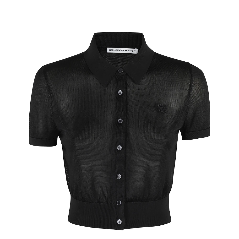 T by Alexander Wang Polo Cardigan met geborduurd logo Black Dames